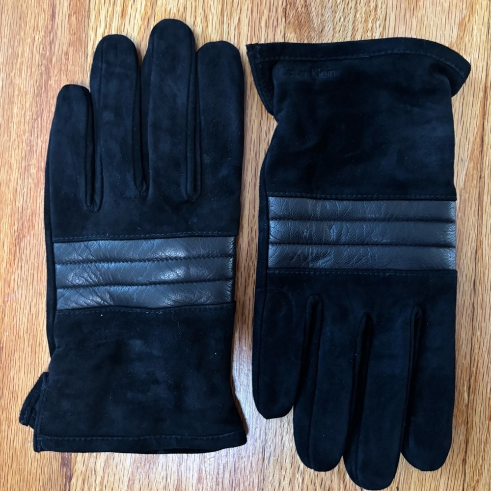 Calvin Klein Men's Gloves Suede Leather Large Quilted Touchscreen Winter  Black